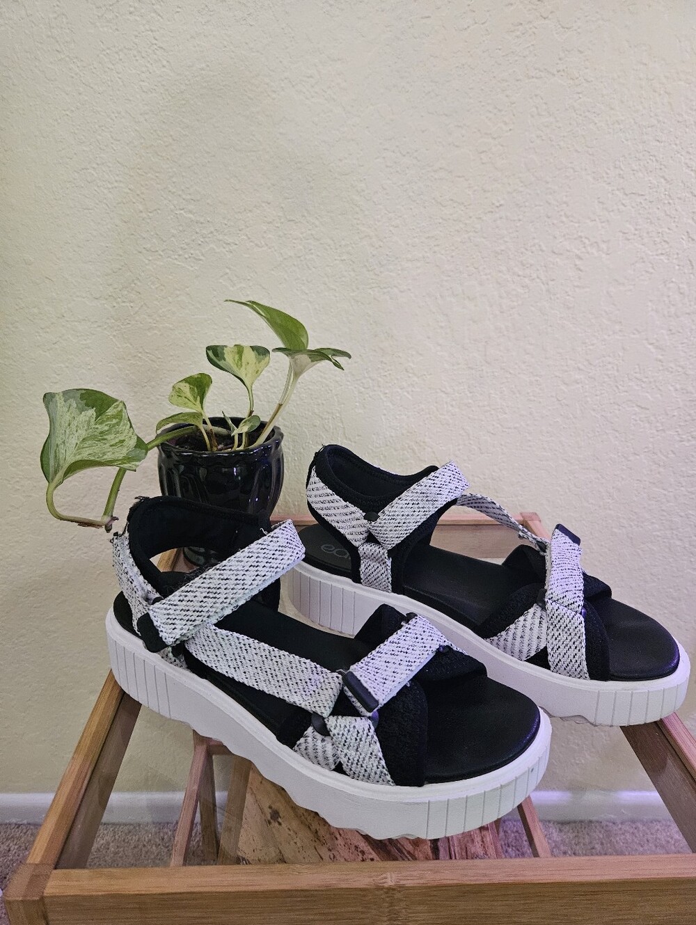 Earth Alana 2 porty Platform Women's Sandals in Black and White Sz 8